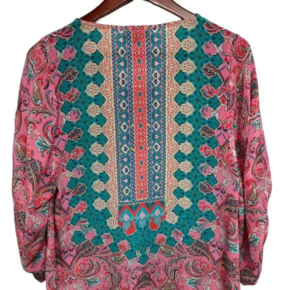 Anthropologie Tolani Silk Pink Geometric Tunic Dress Blouse Size Small Coastal - Picture 8 of 16